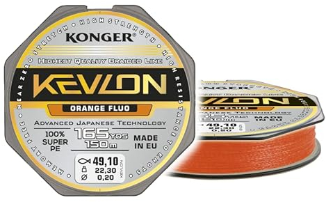 Geflochtene Schnur KONGER KEVLON Fluo Orange 4-Fach Braided Line Angelschnur 150m 0,12-0,25mm (0,07€/m) (0,18mm/17,30kg)