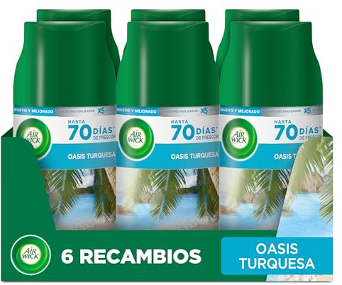 Air Wick Freshmatic - Pack de 6 Recambios de Ambientador Spray Automático, Esencia para Casa con Aroma a Oasis Turquesa