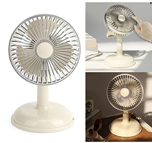 Cryfokt Kleiner Elektrischer Ventilator, Oszillierender Tischventilator, Einfacher Tragbarer Retro-Schreibtischventilator, Kleiner Vintage-Ventilator in Reiner Farbe mit USB-Aufladung (Gelb)