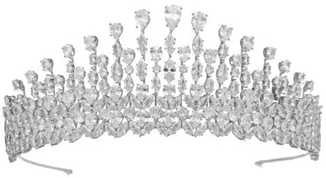 6,6 cm klassische Zirkonia-Hochzeits-Tiara, Damen-Tiara für Braut, Abschlussball, Party-Kopf-Zubehör, GS0049, groß, Metall, Zirkonia, Big, Metall, Zirkonia