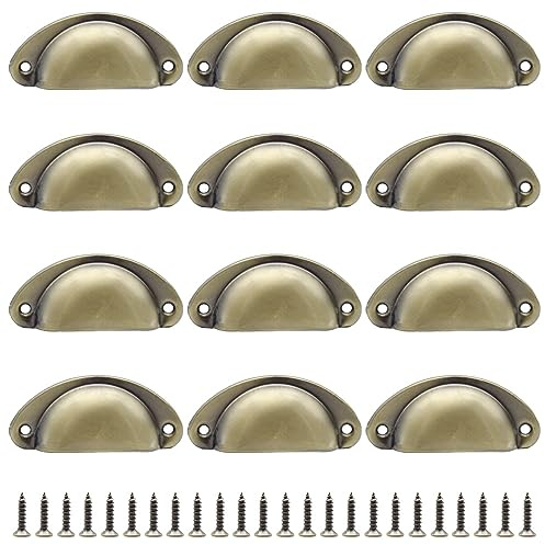 Hocansen Poignées de coquille, 12 pièces 81 mm vintage poignée en demi-cercle, avec vis pour tiroirs, poignées de cuisine pour tiroirs, poignées de meubles (LS-BK/Bronze)