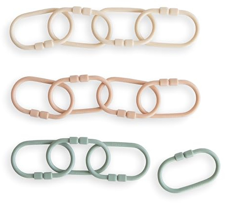 mushie Baby Chain Link Rings Toy 12-Count | Multiuse Car Seat Stroller Connecting Toy (Shifting Sand, Blush, Cambridge Blue)