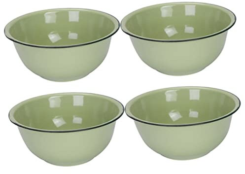 GOOHOCHY 4pcs Vintage Enamel Bowl Green Enamelware Old-Fashioned Deep Basin for Soup Salad Kitchen Dining Tableware Mixing Bowls