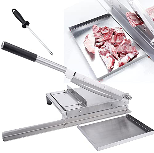 Cortadora de Carne para Uso doméstico o Comercial, cortadora de Carne Manual de Hueso de Oveja, con Varilla de afilar, con Mango Antideslizante, cortadora de Alimentos Deli para ve