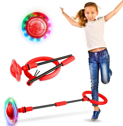 EKKONG Swing Wheel Springring Fußkreisel Kinder Springball Blinkender Skip Jumping Ball for Kids Faltbarer Knöchelsprungball Gymnastik & Geschicklichkeit Spiele (Rot)