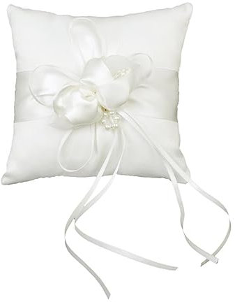 OFFSCH 15 * 15cm Tasche Bearer Kissen Satin Blume Knospe Kissen Für Hochzeit Weiß Dekorative