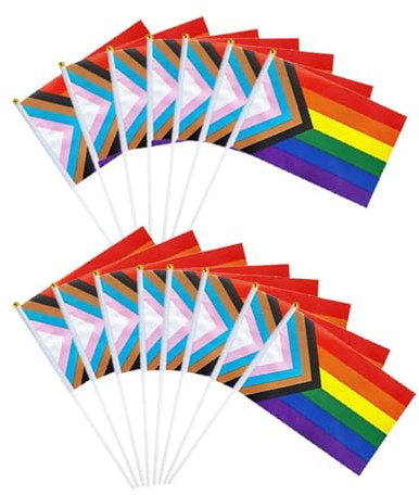 30 unidades Mini Pride Bandera, 14 x 21 cm Handheld Progress Pride Bandera Gay LGBTQ Rainbow Pride Bandera Pequeña para Fiesta Decoración Pride Desfiles