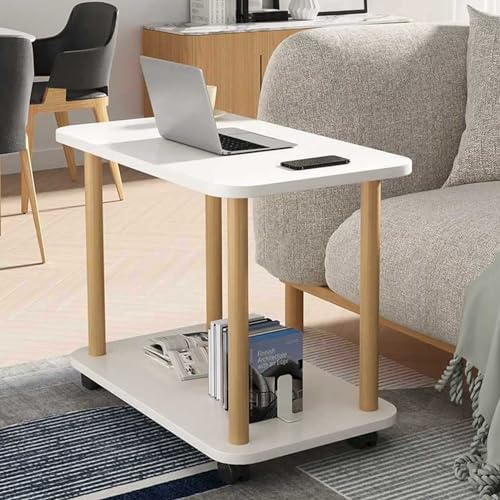 HshDUti Mesa Auxiliar con Ruedas, Mesita de Noche Estrecha de 2 Niveles, Mesa Auxiliar de Madera, Pequeñas Pestañas de Noche, Mesa de Café y Té, Mesa de Sofá para Sala de Estar y Dormitorio
