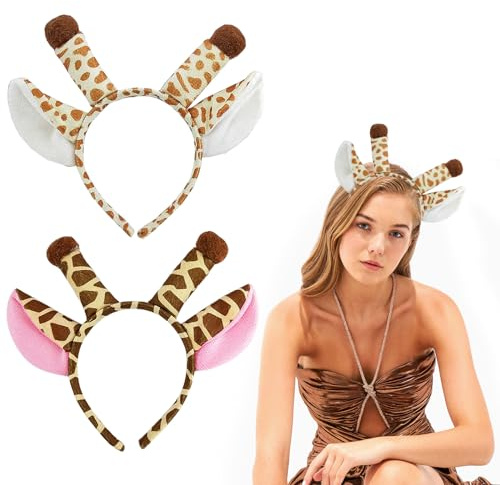 EUPSIIU 2 Stück Giraffenohren Haarreife, Kostüm Giraffen für Kinder Erwachsener, Tierkleid Stirnbänder Kostüm Cosplay fürTierohren Stirnband Halloween Karneval