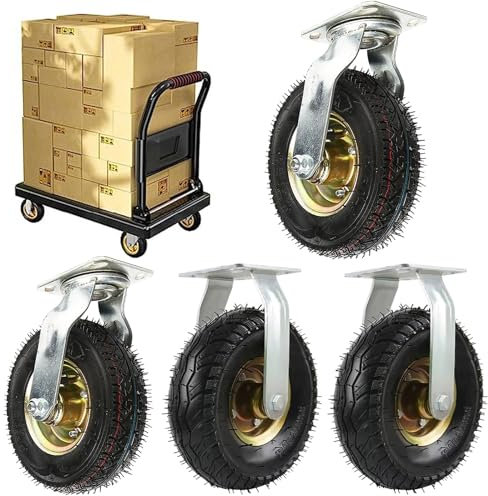 Luftreifen Gummi Rollen, 4 Schwerlastrollen Pannensichere, Luftreifen Gummiräder Industriell Rad Ø15/20/25cm, Gummi Bockrolle Tragkraft 150Kg, Für Möbelroller Transportroller, Werkbank Rollen
