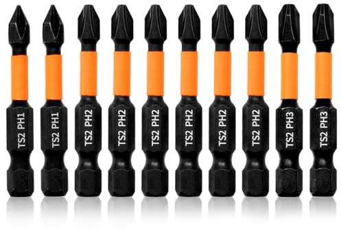 Hilpaty Magnetic Phillips Screwdriver Bit Set 10Pcs 50mm Length Professional Cross Head Impact Driver Bits PH1*2 PH2*6 PH3*2, 1/4 Hex Shank