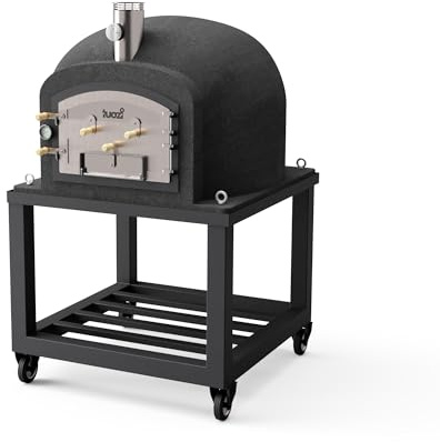 TUOZI - Horno de Leña Exterior de Obra KITAWAY (Negro - 120 x 120 x 170 cm) - Horno de obra tradicional, cocción al fuego, aislado con corcho, 3 mantas cerámicas, ideal para exteriores - REF: 4090