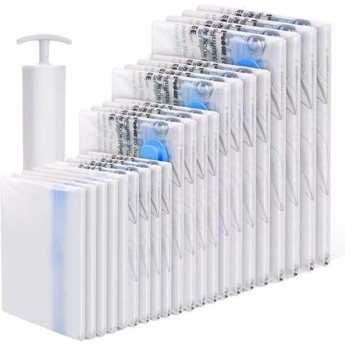 BoxLegend Vakuumbeutel 21 Stück, 4XL/4L/4M/4S/5*Travel Hand Roll Vakuum Aufbewahrungsbeutel Dichtungsbeutel für Bettdecken Kissen Wolldecken Dichtungs Kleidung Bettwäsche Kompression,1-Hand-Pumpe