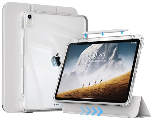 ZKTUYU Hülle für iPad Air 11 M4/M3/M2, iPad Air 5./4. Gen 10,9 | Abnehmbare Schutzhülle mit Stifthalter, Transparente PC Rückseite, Auto Schlafen/Wachen, für iPad Air 11/10,9 Zoll, Grau
