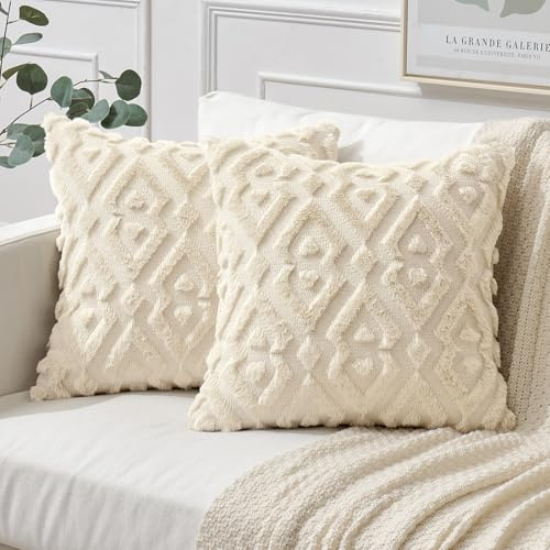 MIULEE 2er Set Weihnachten Wolle Kissenbezüge Weicher Dekokissen Plüsch Kissenbezug Boho Deko Kissen Sofa Aesthetic Geometrische Sofakissen Zierkissenbezug für Wohnzimmer Schlafzimmer Beige 60x60cm