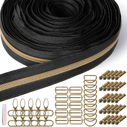 Sonekin 9M Endlosreißverschluss mit Zipper,Inklusive Zubehör (Bronze) | Einfach zu Montieren, Leichtgängig, Komplettes Zubehörset, Auf die Gewünschte Länge Zuschneidbar, Exquisite Verarbeitung