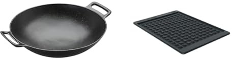 RÖSLE VARIO Wok, Hochwertiger Wok aus emailliertem Gusseisen zum scharfen Anbraten & Ablagematte Silikon, Hochwertige Silikonmatte zum Schutz von Ablageflächen