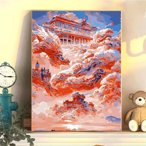 Aimaor Malen Nach Zahlen Erwachsene,Rosa Wolken Paint by Numbers Adult Bastelset Malen-Nach-Zahlen Kinder Anfänger Leinwand Kreativ Set DIY Set Malen nach Zahlen（DIY Frame） 50x65cm