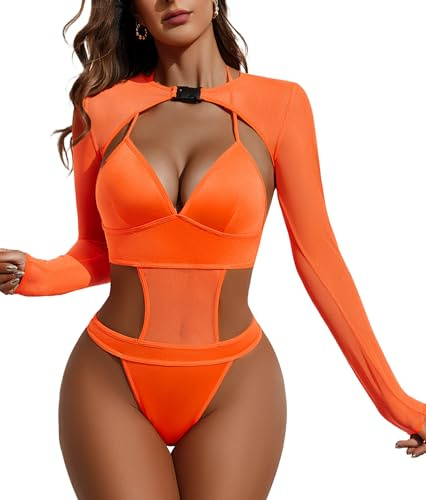 Avidlove rave kläder för kvinnor sexig body underkläder bodysuit spänne armhålor magfri topp set, apelsin, XL