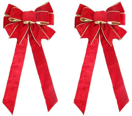 XIFUHUI 2 Weihnachtsschleifen Samtschleife, 60 x 27 cm Weihnachtsbaumschleife Weihnachtsbaum große rote Schleife, Weihnachtskranzschleife für Weihnachtsbaum, Kamin, Haustürdekoration (Rot)