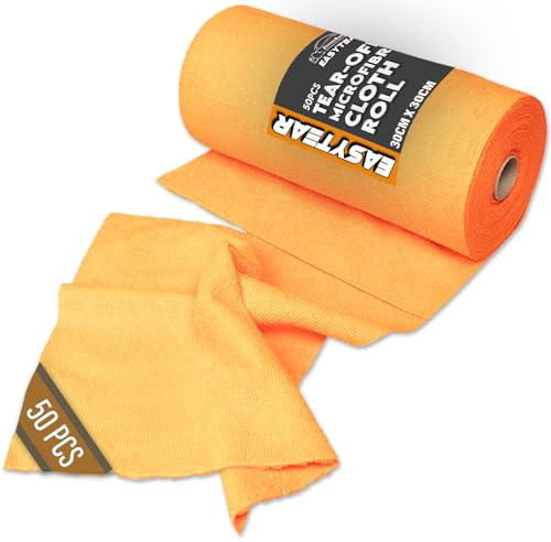Xtremeauto EASYTEAR Microfiber Cloth Roll for Automotive Detailing - Orange, 50 Reusable Tear Off 30x30cm Cleaning Cloths, Lint-Free, Scratch-Free, Tearaway Super Absorbent for Car Detailing Polishing