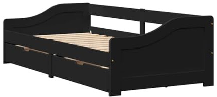 vidaXL Tagesbett mit 2 Schubladen ohne Matratze iRun Schwarz 90x200cm, Sofabett, Beistellbett, Tagesbett Holz, Gästebett, Schlafsofa