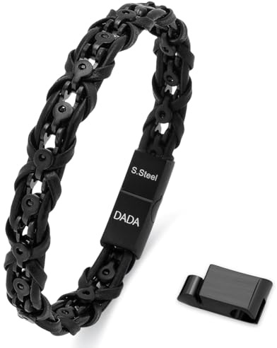 Dada Gioielli - Bracciale Uomo Pelle Acciaio Anallergico | Catena Stile Bicicletta Chiusura Magnetica Regolabile