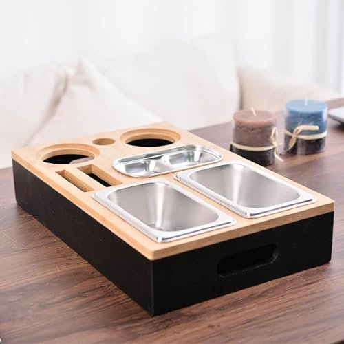 Couchbar Snackbox aus Bambus Personalisierbar inkl. Geschenkbox | Sofa Tablett mit 2 Snackschalen, 2 Getränkehalter mit Untersetzer, magnetischer Deckel, Handyhalterung (B)