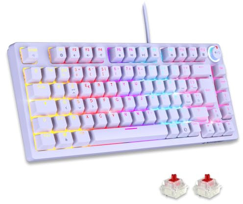 EMPIRE GAMING - Nuovo 2024 - K248 Tastiera Gaming Wired Switch Meccanico MX Red (FR AZERTY) - Tipo C - per PC/PS4/PS5/Xbox - Retroilluminazione RGB - 82 Tasti - 26 Tasti Anti-Ghosting (Bianco)