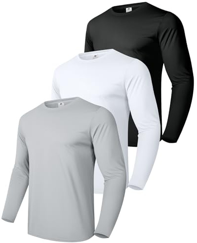 Boyzn Men's 3 Pack Men's Cotton Long Sleeve T-Shirt Loose Fit UPF 50+ Running Fishing Hiking Shirt Black/White/Grey-3P07-L