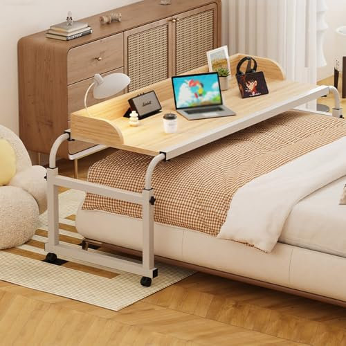 GWWBD Scrivania Letto，Tavolo Servitore Regolabile in Altezza Tavolino con Ruote da Divano per Pc Richiudibile Lavoro Pieghevole Tavolo Salotto Legno Laptop(Color:Legno+)