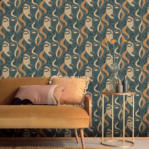 Vliestapete Elle Mosaik Portrait Grün Beige Gold Metallic 10458-19
