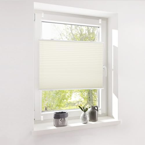 Deswell Plissee ohne Bohren Klemmfix Beige B65 x H120 cm Plisseerollo Blickdicht Sichtschutz Sonnenschutz Jalousien Easyfix Plissees Lichtdurchlässig Rollo für Fenster & Tür