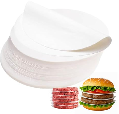 Hugwish 1000 pcs papier steak haché Rond 10 cm pour presse steak haché Ø 10cm, papier sulfurisé 11cm pour presse steak haché machine steak haché, moule feuille steak haché (1000, 10cm)