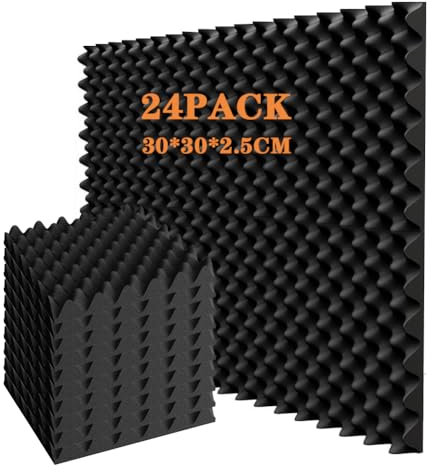 Acoustic Foam Self-Adhesive, Pack of 12 Egg Crates, Sound Insulation Acoustic Panels, 30 x 30 x 2.5 cm, Sound Insulation Wall Foam Board, Black Sound Absorber for Recording Studio, Gaming Room and