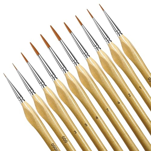11PCs Miniature Detail Paint Brushes Set with Triangular Handles, Made Nylon bristles. Ideal for DIY Projects Including Watercolor, face Painting, Acrylic, Oils, Paint by Numbers, 40K(Log Color)