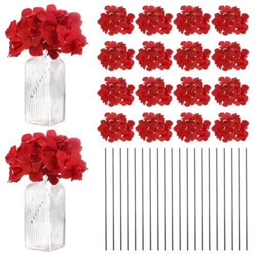 M METERXITY 20-Pack Silk Hydrangea Flowers, Artificial Full Hydrangea Flowers Heads with 20pcs Stems for Home Decor/Wedding/Christmas/DIY/Party/Garden [Red]
