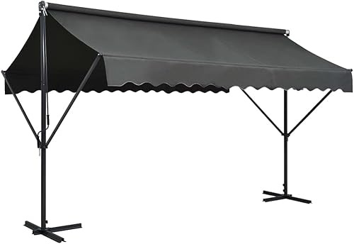 HUAKEHOM Freistehende Markise Standmarkise Gartenmarkise Sonnenschutz Terrassenüberdachung Garten Terrasse Balkon (Anthrazit, 4 x 3 m)