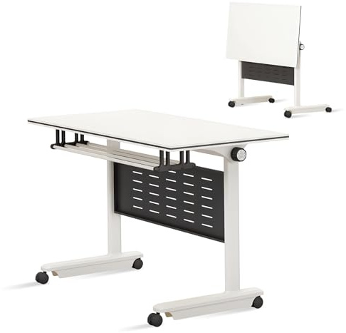 Guyifuny Konferenztisch, Klappbarer Büro-Besprechungstisch Mit Rädern Modern Weiß Tragbarer Seminar-Schulungstisch Modern Mit Rädern, 1 Stück