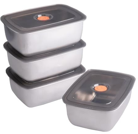 imposyu 4 Contenitori per Congelatore in Acciaio Inox con Coperchio, 1500 ml, Contenitori Ermetici per Alimenti con Coperchioi, Riutilizzabili per Cucina