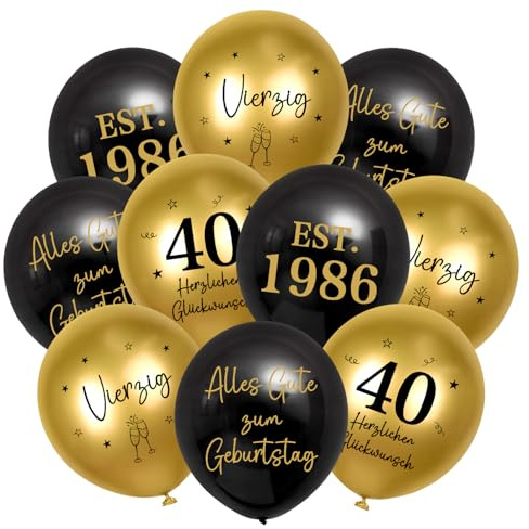 HUKUMA 24 Stück Deko 40. Geburtstag,40er Deko Mann Frauen,Luftballons Gold Schwarz Männer,Happy Birthday Latex Ballons,Alles Gute zum Geburtstag Geburtstagsdeko