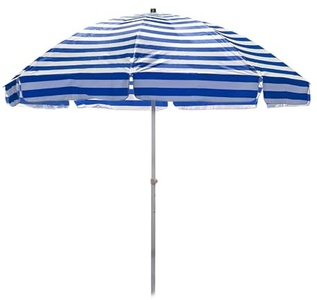CRBUDY Parasol de Plage rayé 220 cm, Hauteur réglable, résistant à la Pluie, Protection UV Parasol 200 cm, Parasol extérieur Portable 250 cm pour Camping, Voyage, Bord de mer (Rayure Bleue 220 cm