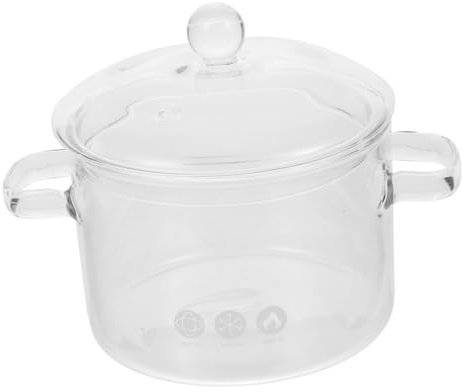 OFFSCH Marmite à Double Oreille En Verre Diamètre 16 Cm Verre Résistant à La Chaleur Couvercle Cuisine Maison Et Cuisson Au Micro-ondes