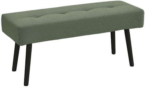 HOMCOM Sitzbank mit Cordbezug, Getuftete Bettbank 100 x 36 x 45 cm Grün | Polsterbank, Metallbeine, Schuhbank Flurmöbel, bis 220 kg Belastbar, Schlafzimmer, Wohnzimmer, Flur