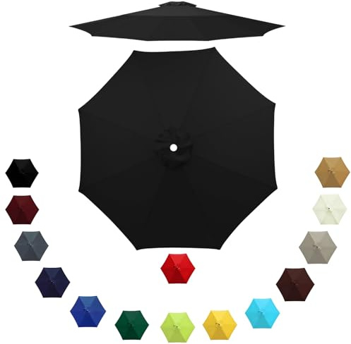 Outdoor Umbrella Replacement Canopy for 6 Ribs/8 Ribs, 2m/2.3m/2.7m/3.0m Patio Parasol Replacement Top UV Protection Waterproof, Umbrella Cover Standby for Garden Deck Backyard(Black,2.30m/6 Arms)