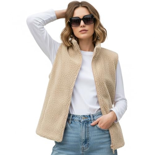Henjunu Gilet donna invernale, Giacca teddy donna, Gilet in pile da, da senza maniche, Casual Corto Invernale, Casual Confortevole, per Primavera Autunno Inverno
