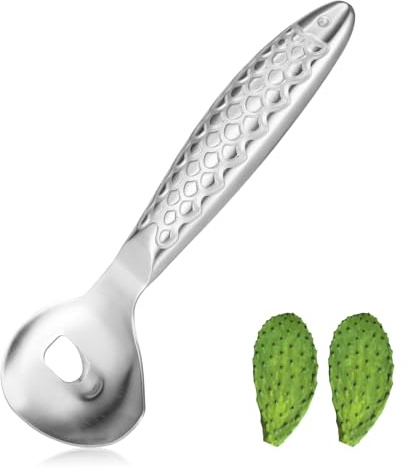 Cactus Peeler Tool, 7.28x2.68 inch Stainless Steel Nopales Peeler Spoon with Hole Fish-Shaped Long Handle Noodle Cutter Knife Practical Kitchen Cooking Accessories (Silver)