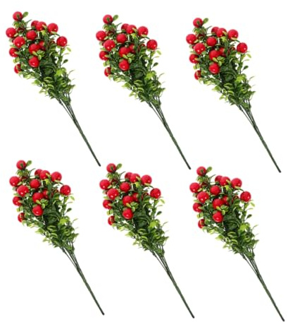 iplusmile 6pezzi Rami di Ciliegio Finti Simulazione di Frutti Rossi Forniture per Scrivania e Decorazioni per Feste di Matrimonio Composizioni Floreali Ramoscelli per Casa