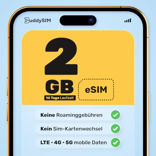 BuddySIM – eSIM Albanien – Digitale Prepaid SIM ohne Vertrag – 5G LTE Highspeed Daten – Aktivierung per QR Code – Keine Roaming-Gebühren – Albanien SIM Karte