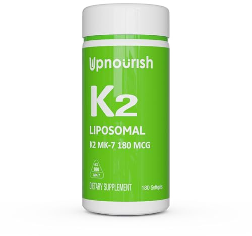 UpNourish Liposomal Vitamin K2 MK7 180 mcg - 180 K2 Vitamin Supplement Softgels for Women and Men - VIT K2 MK-7 with High Absorption
